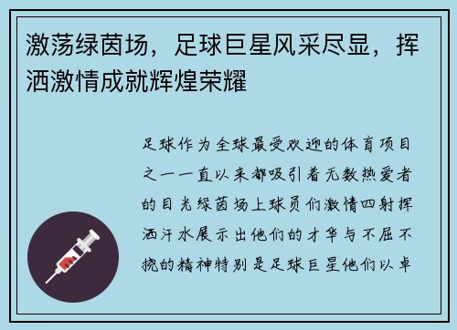 激荡绿茵场，足球巨星风采尽显，挥洒激情成就辉煌荣耀